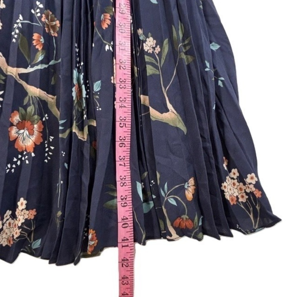 Nanette Lepore Pleated Midi Dress Women 6 Navy Blue Floral Smocked Waist - Picture 7 of 15